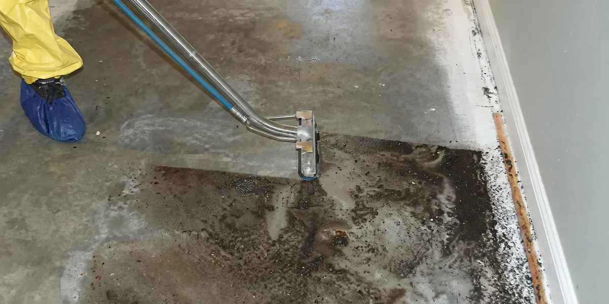 sewage removal technicians extracting contaminated wastewater from a residential floor in Anaheim, CA